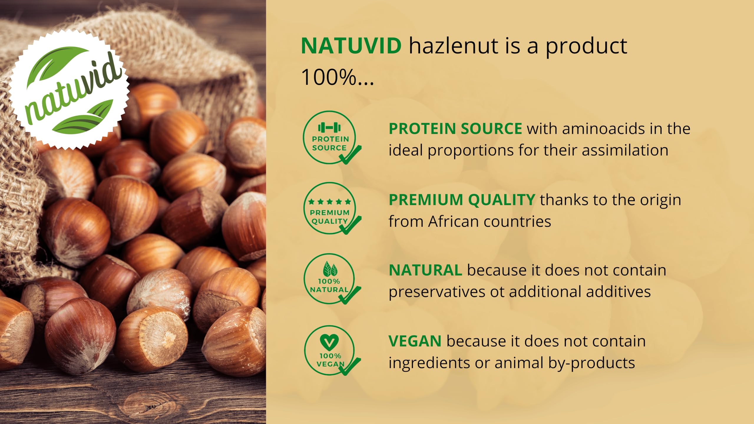 Avellanas Crudas Enteras Natuvid 1Kg | 100% Naturales | PREMIUM | 100% Keto | Veganas y Vegetarianas | Sin Sal