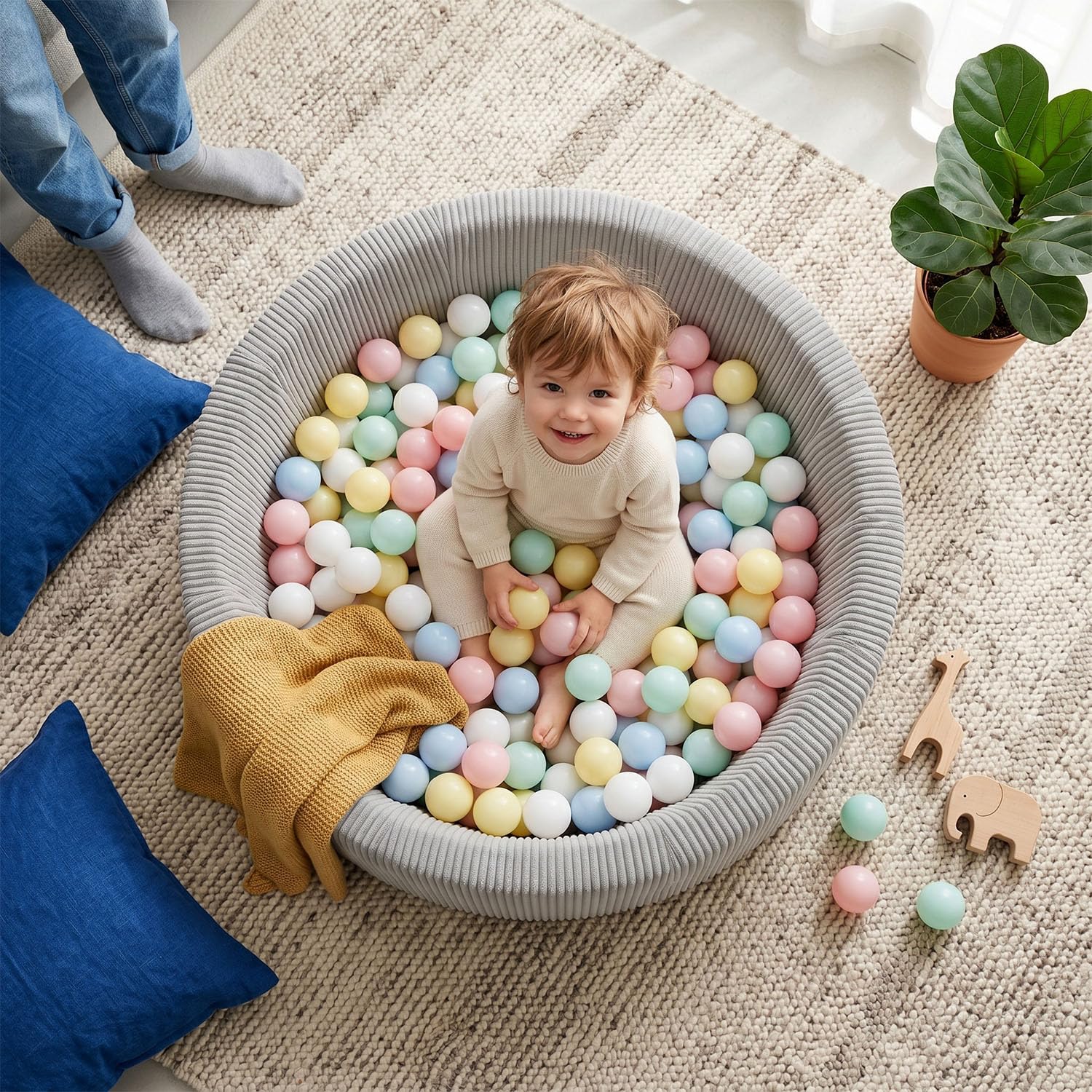 KiddyMoon Piscina para Bebé Y Niño, 90 X 30 Cm con 200 Bolas, Piscina Infantil De Espuma Suave, Funda Acanalada Lavable, para Juegos En Casa