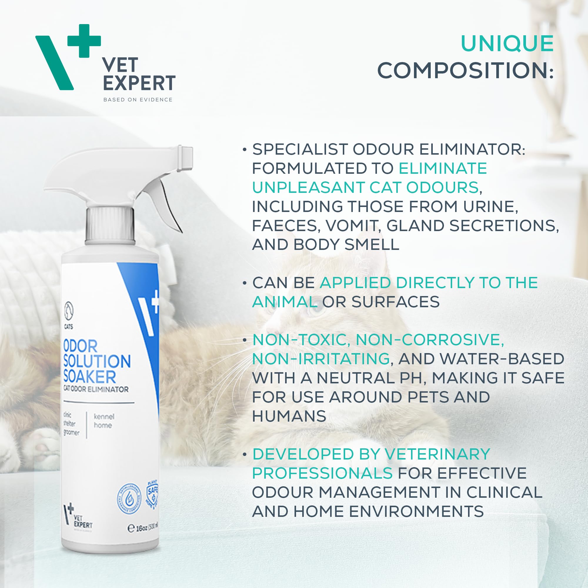 VET EXPERT ODOR SOLUTION SOAKER CAT ODOR ELIMINATOR + TRIGGER - neutralizator zapachów kotów 500 ml