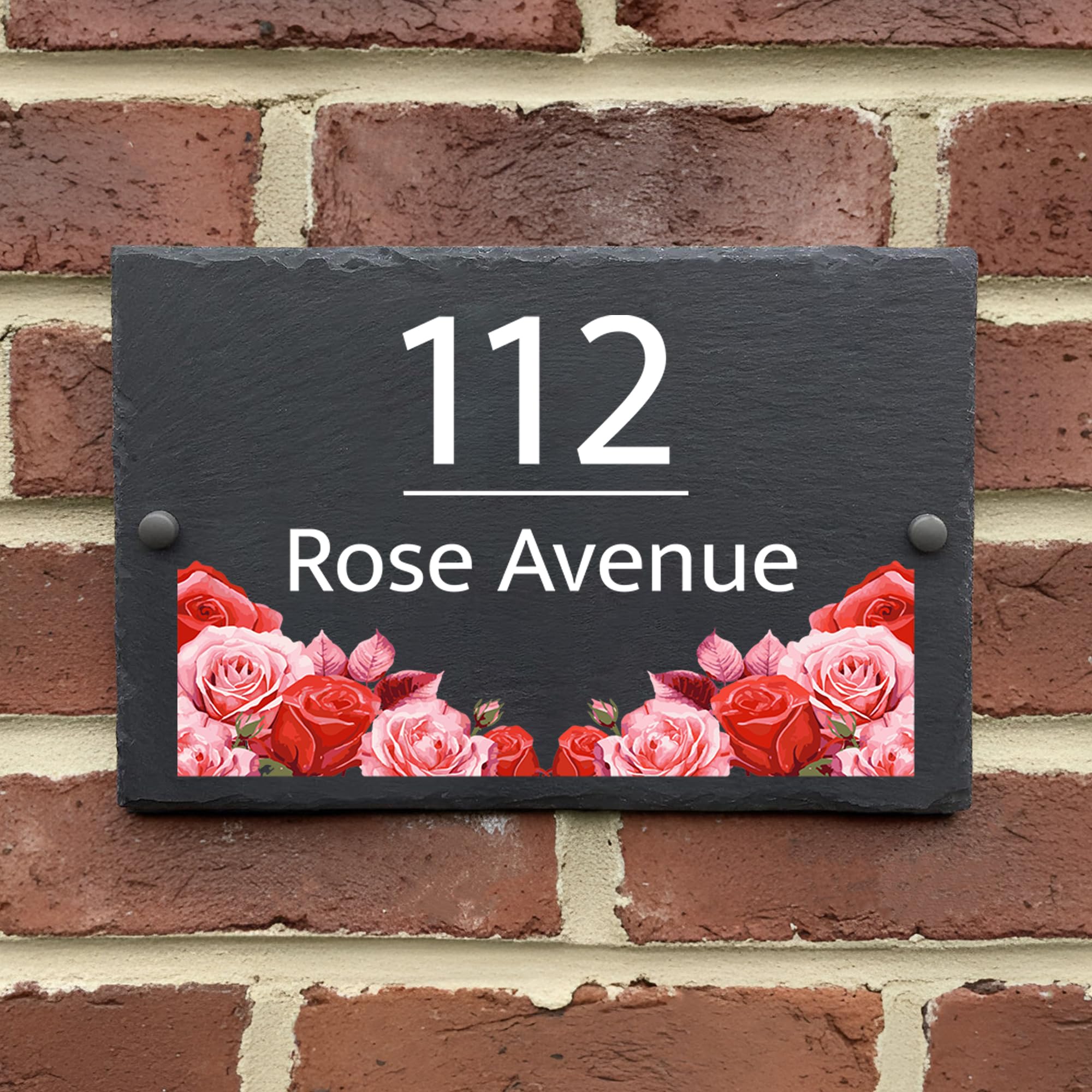 Rustic Slate House Sign - Custom Door Number Wall Plaque with Natural Farmhouse Floral Design - Includes Screws & Fixings - Ideal for Home, Office - 30 x 20 cm