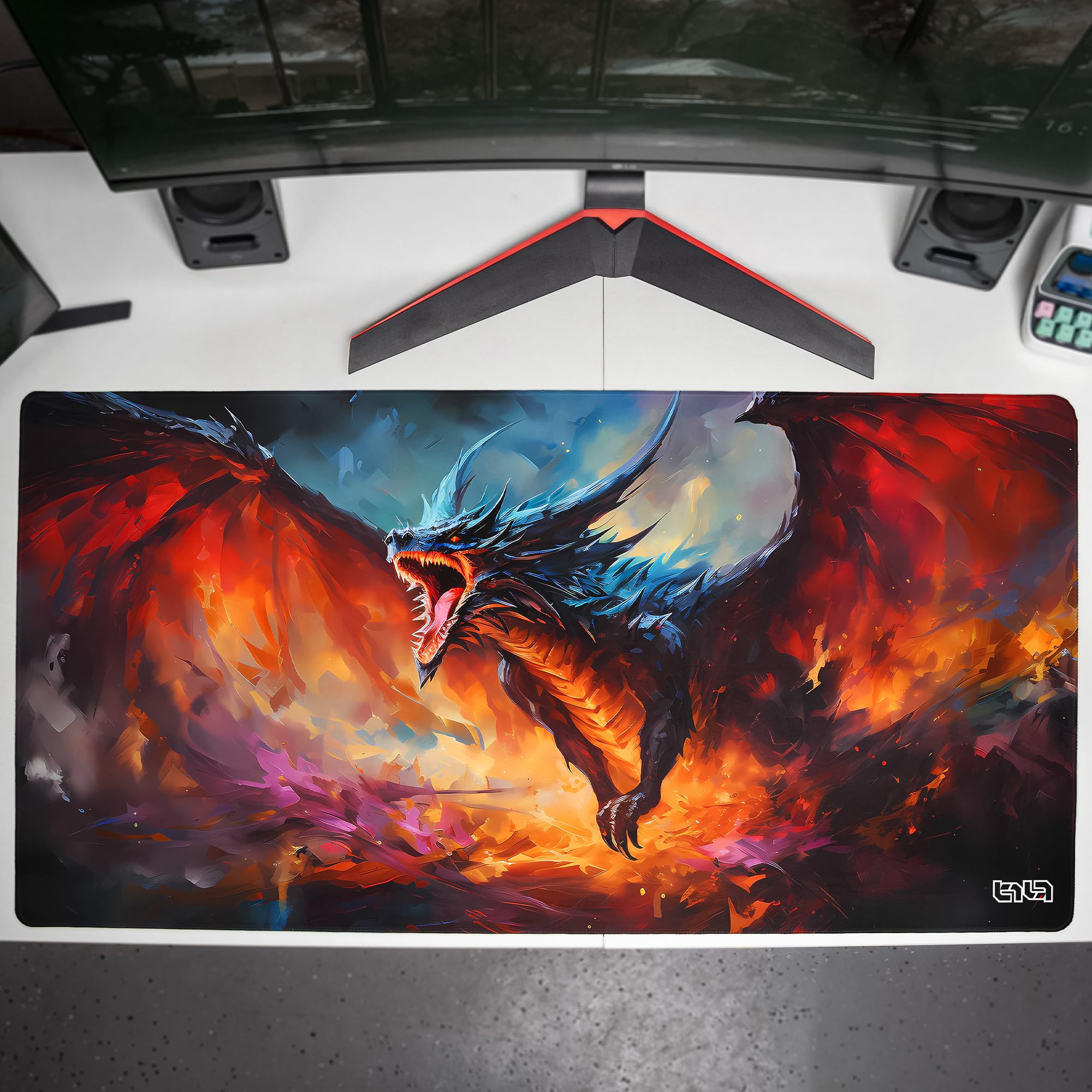 Tilt Grand Tapis de Souris Gamer XXL 100x50 cm | Tapis de Bureau Gaming Anti-Dérapant | Mouse Pad Imperméable pour PC et Accessoires Gaming | Tapis de Clavier (Dragon's Wrath)
