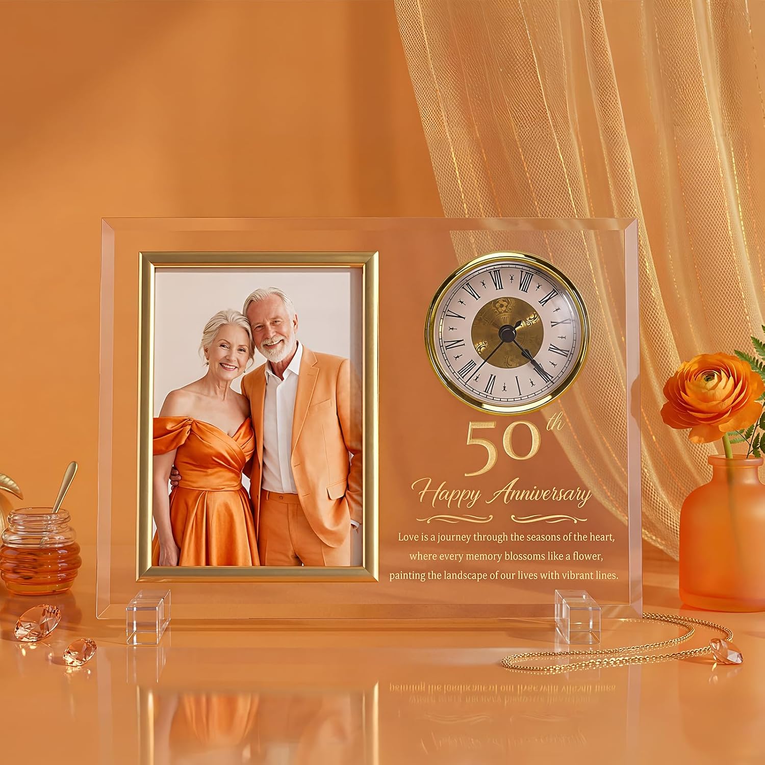 50th Wedding Anniversary Quartz Clock Gifts for Couple,50th, 50th Wedding Anniversary Picture Framecouple, Parents, Grandparents (Battery Not Included)