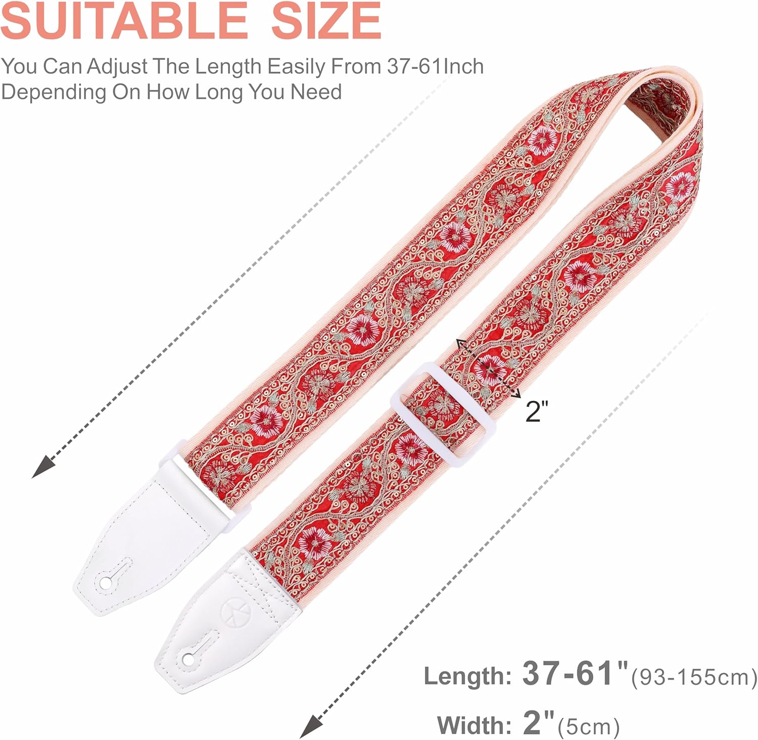 YIKOKO Guitar Strap 2 inch, with Full Grain Leather End, for Bass, Electric and Acoustic Guitars