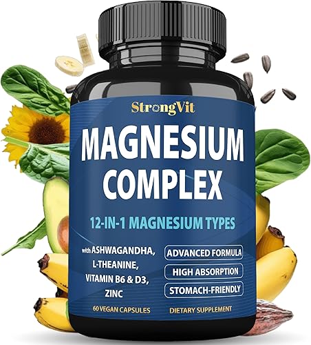 Complejo de magnesio para mujeres y hombres, suplemento de magnesio 12 en 1, 1000 mg de glicinato, citrato, malato, óxido y más. Alta absorción,