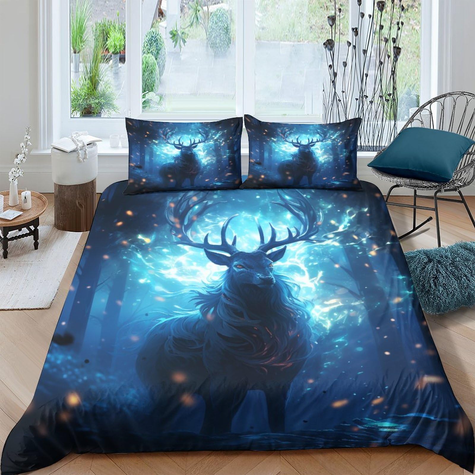Ensemble de literie King IOFEER Élan housse de couette imprimée pour chambre moderne