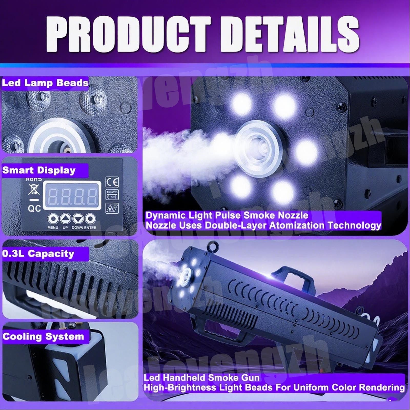 Pistola Fumogena per Feste,Macchina del Fumo da 1500 W con Luci A LED, Attrezzatura per Effetti Scenici per Palcoscenici da Dj, Feste, Matrimoni, Eventi Speciali, Festival Musicali Blue