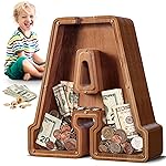 Summidate Large Wooden Piggy Bank for Kids Adults, Letter A Money Bank for Boys Girls, Personalized Initial Alphabet Bank for Coins Bills Change, Birthday and Decor
