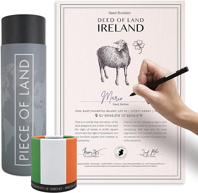 happylandgifts® Real Piece of Land - IRELAND | Unusual Gift for Family and Friends | Personalized Land Owner's Certificate for Women and Men | Irish Gifts | Dublin