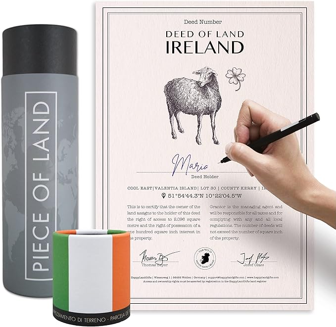happylandgifts® Real Piece of Land IRELAND Unusual Gift for Family