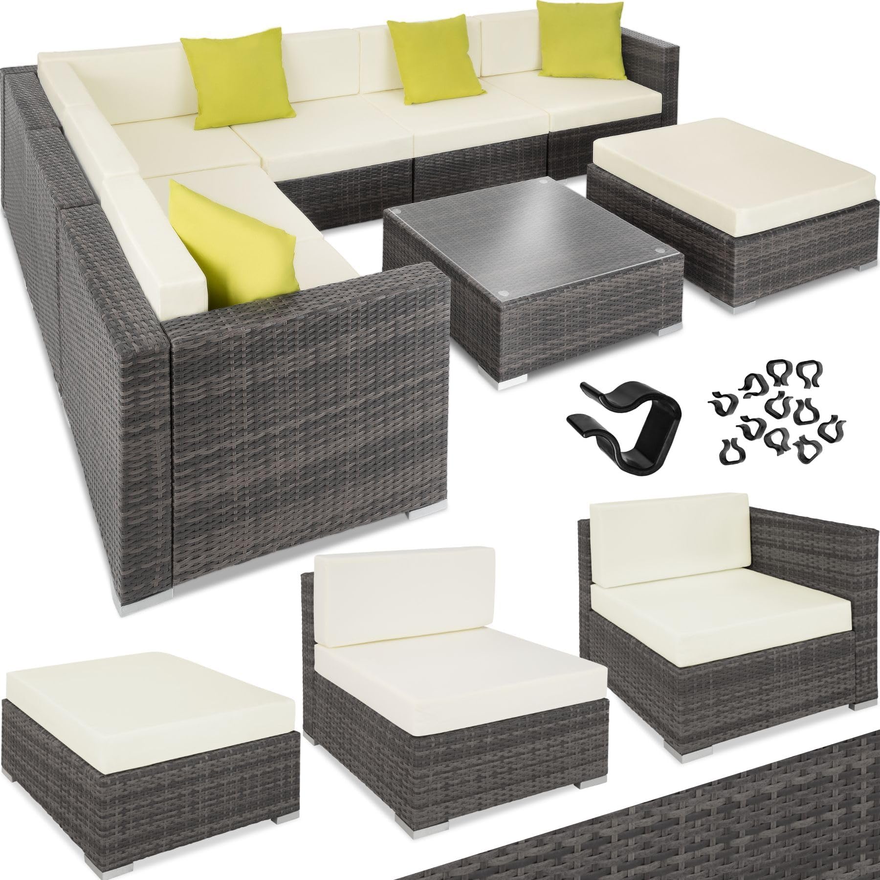 TecTake Fauteuil Rotin Lignano Avec Accoudoirs Et Coussins - Fauteuil Salon De Jardin Extérieur En Poly Rotin, Robuste Et Confortable Pour Terrasse Balcon