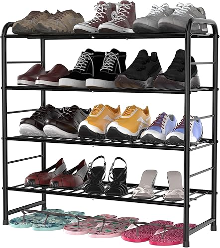 Miniatura 1 de Zapatero apilable de 4 niveles organizador de zapatos expandible y ajustable estante de almacenamiento de alta capacidad rejilla de alambre azul gris