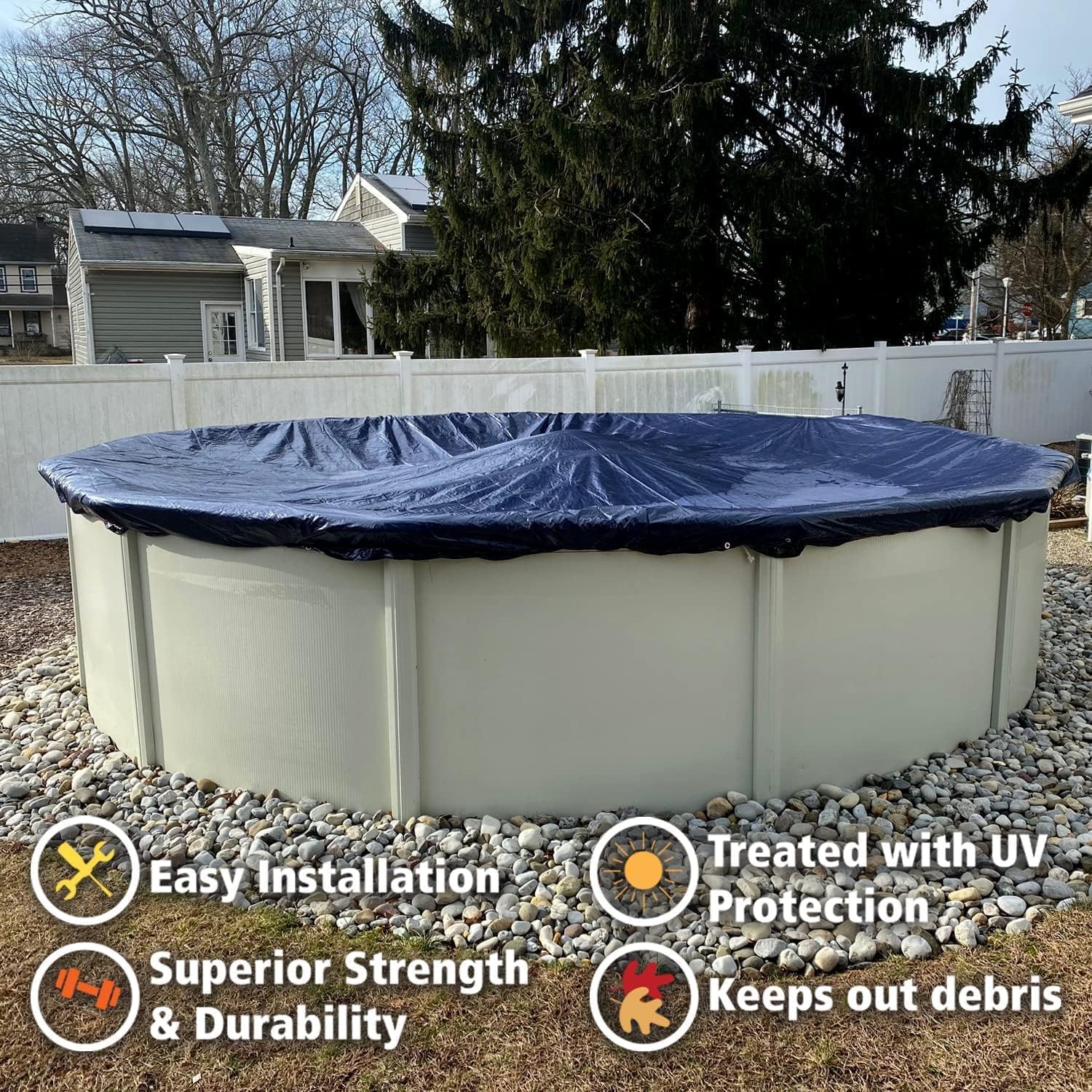 Winter Block Bâche d'hiver Ronde pour Piscine Hors Sol, 4,8 m, avec treuil et câble, résistance et durabilité supérieures, Protection UV