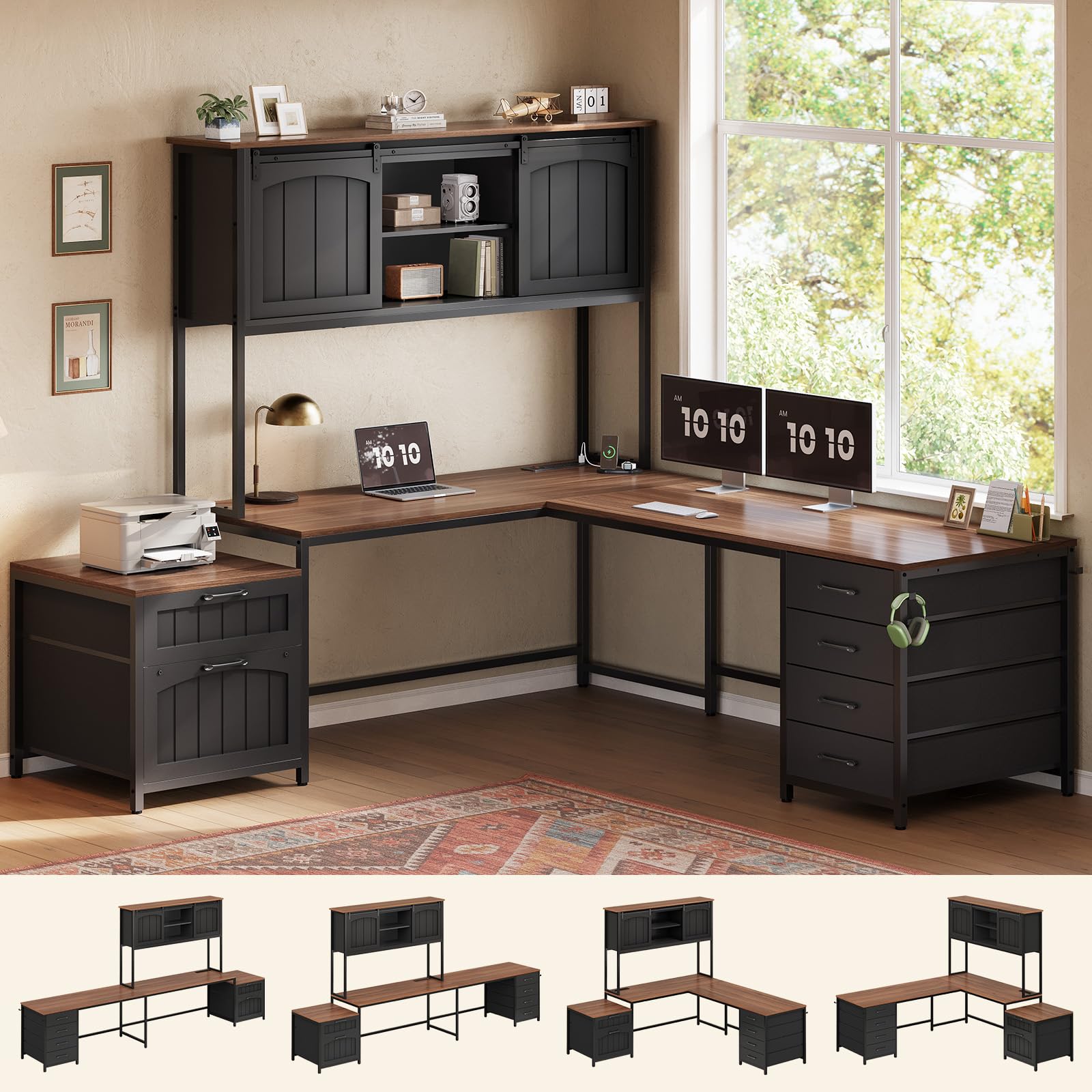 Amazon.com: SEDETA Farmhouse L Shaped Office Desk with 6 Drawer