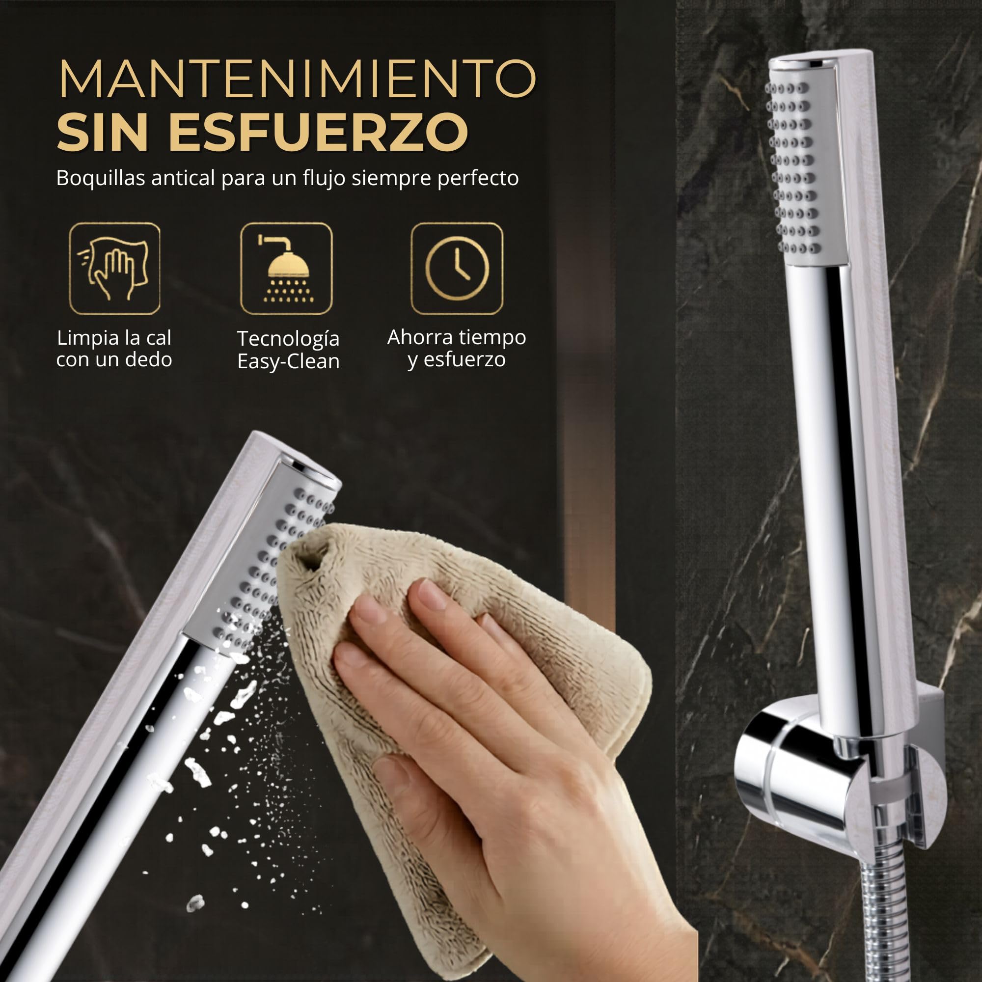 IMEX - Grifo Termostatico Bañera y Ducha Cromado | Grifo Mezclador de Pared con Soporte Alcachofa de Ducha y Manguera | Grifería en Latón y Acero Inoxidable S.304 | Serie Line