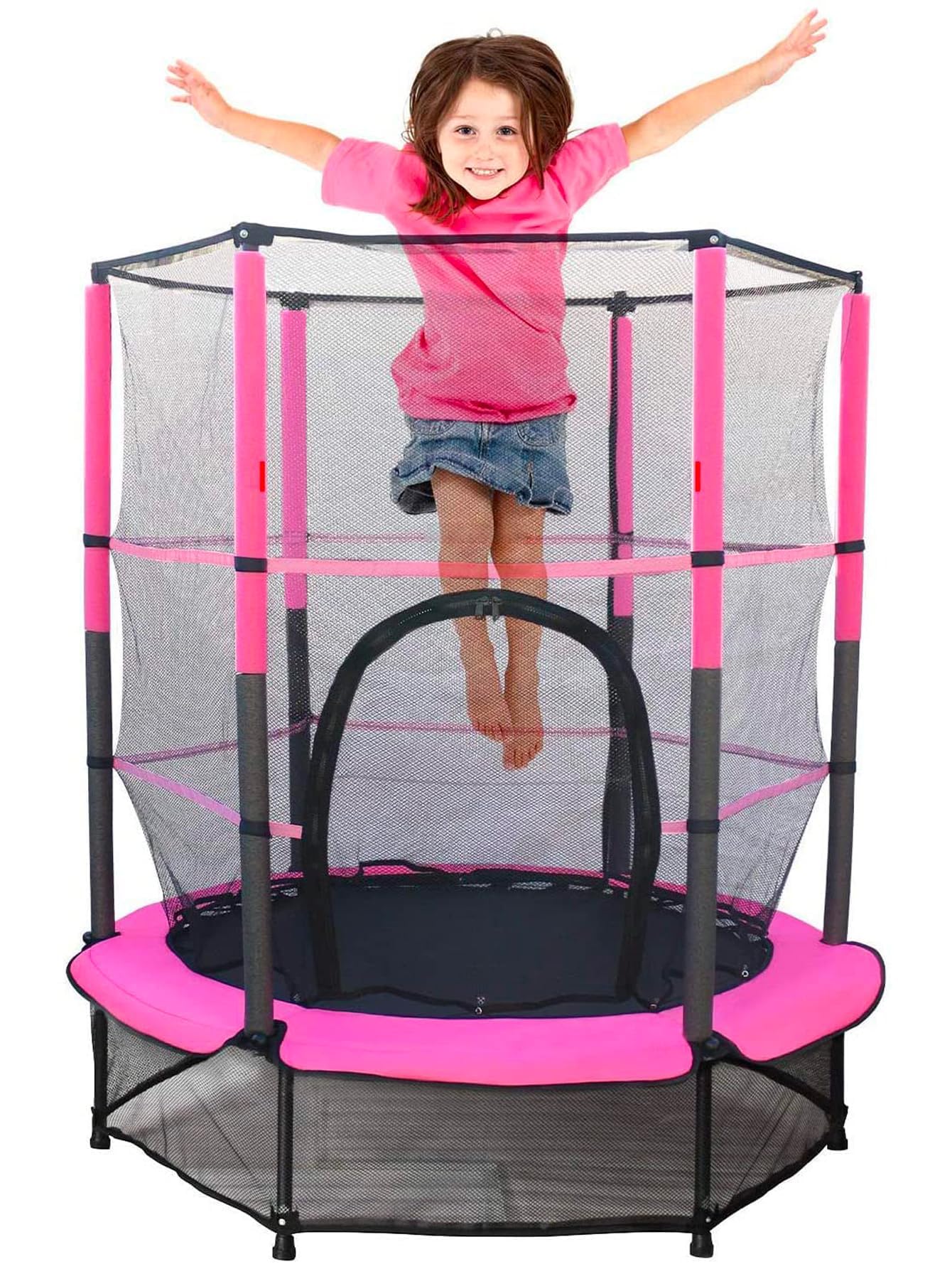 Trampolino elastico per bambini, 140 cm, con rete di sicurezza, per bambini dai 2 ai 3 anni, per esterni e interni, giocattolo per bambini, rosa