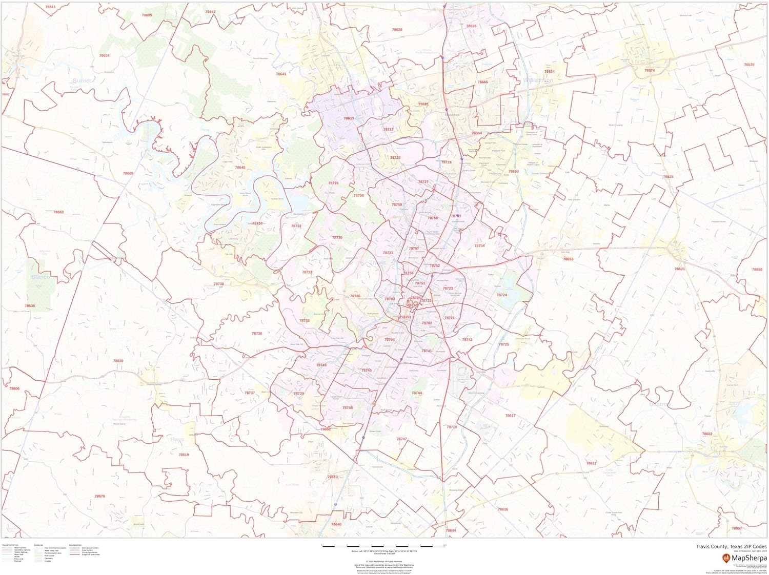 Travis County Zip Code Map Amazon.com : Travis County, Texas Zip Codes - 48" X 36" Laminated Wall Map  : Office Products