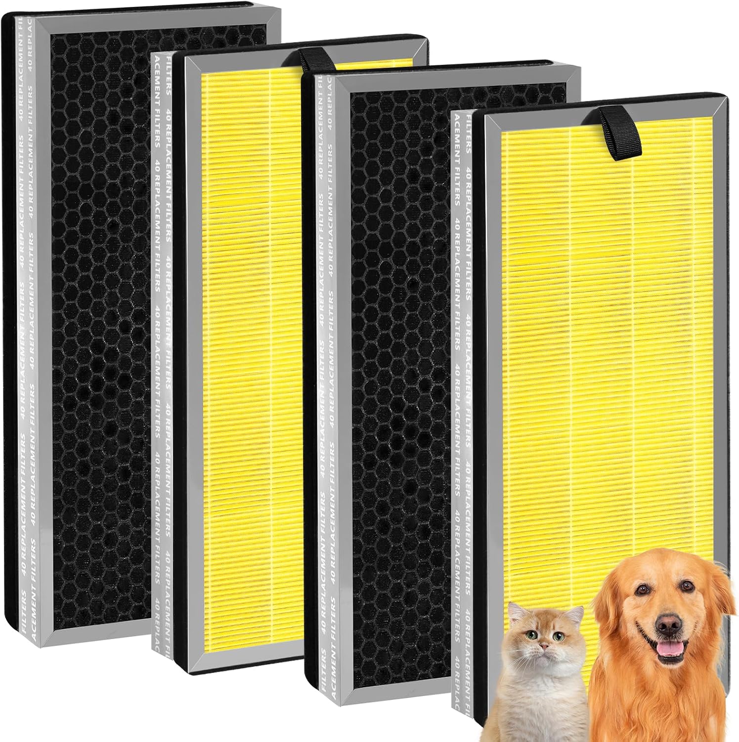 40 Pet Care Replacement Filter for MA Air Purifier 40 Series, 3-in-1 High-Efficiency Stage for Pet Hair, Dander & Odors, Pre-Filter and Activated Carbon, 4 Pack