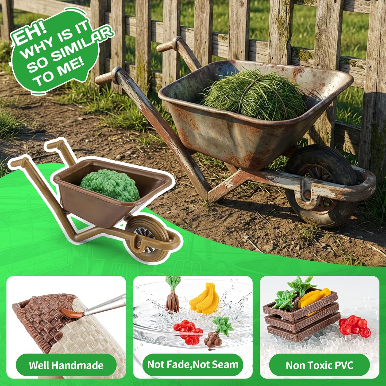 26PCS Educational Farm Toys for Kids,Realistic Horse Stable Care Accessory Toys Set with Plastic Wheelbarrow, Fruits, Vegetable, Mini Hay Bales, Farm Animal Figurines Gift Cake Topper for Kid