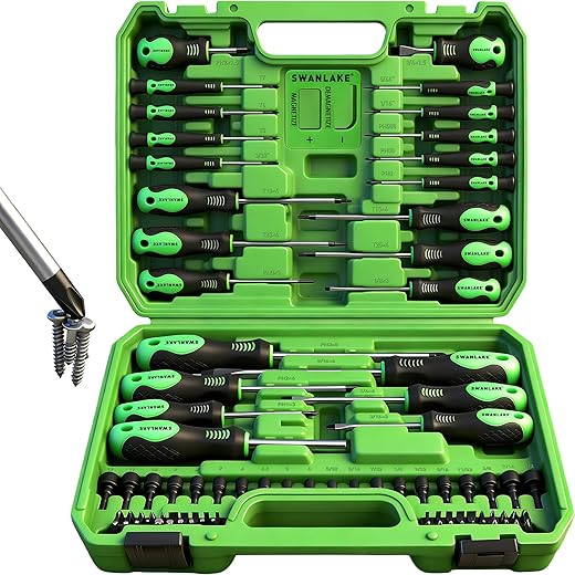 SWANLAKE 86PCS Magnetic Screwdriver Set,Includes Slotted/Phillips/Torx Mini Precision Screwdriver, Replaceable Screwdriver Bits and nut drivers With Sturdy tool box