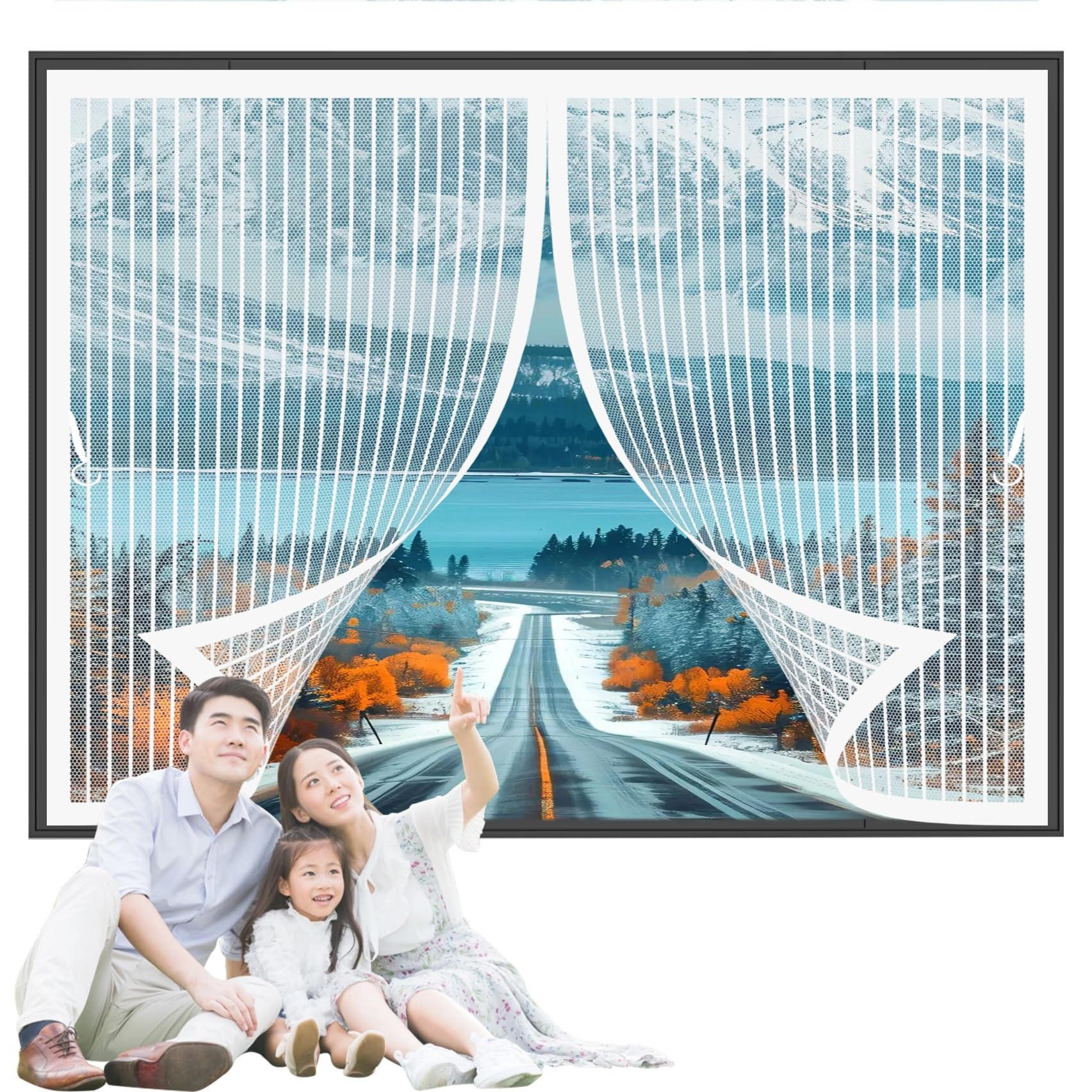 Heavy Duty Bug Mesh Curtain 60x100cm(W x H) Durable Material, Automatic Closure, No Drilling Required Mosquito Net Window Fly Screen Customizable for Multiple Curtain Types, White