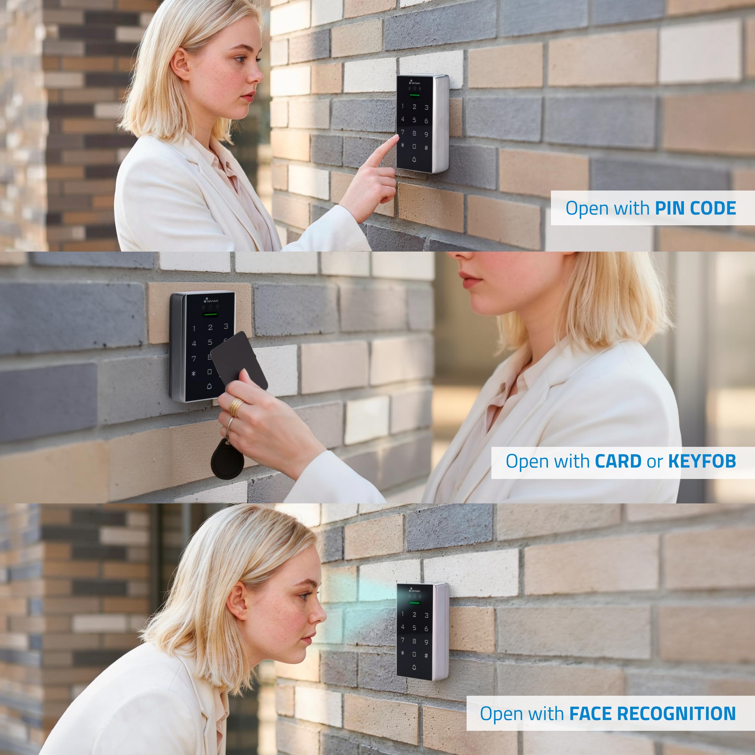 Contrôle d'accès Intelligent avec Reconnaissance faciale, Clavier PIN, Carte RFID et Application WiFi - 2000 utilisateurs, IP68 extérieur, Gestion à Distance Tuya Smart, Codes temporaires NIVIAN