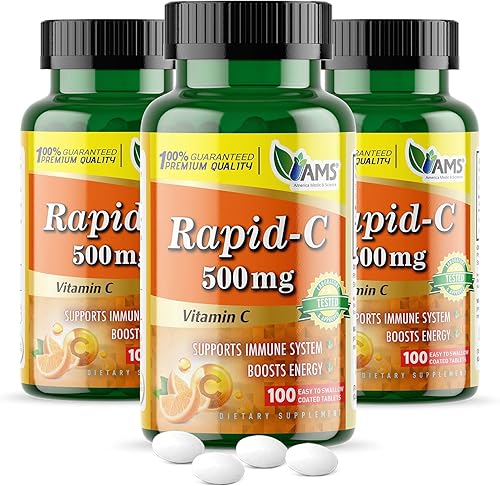 America Medic & Science Rapid-C - Suplemento de vitamina C de 500 mg (paquete de 3 100 tabletas), refuerzo de energía, apoyo diario del sistema disponible en Yaxa Peru