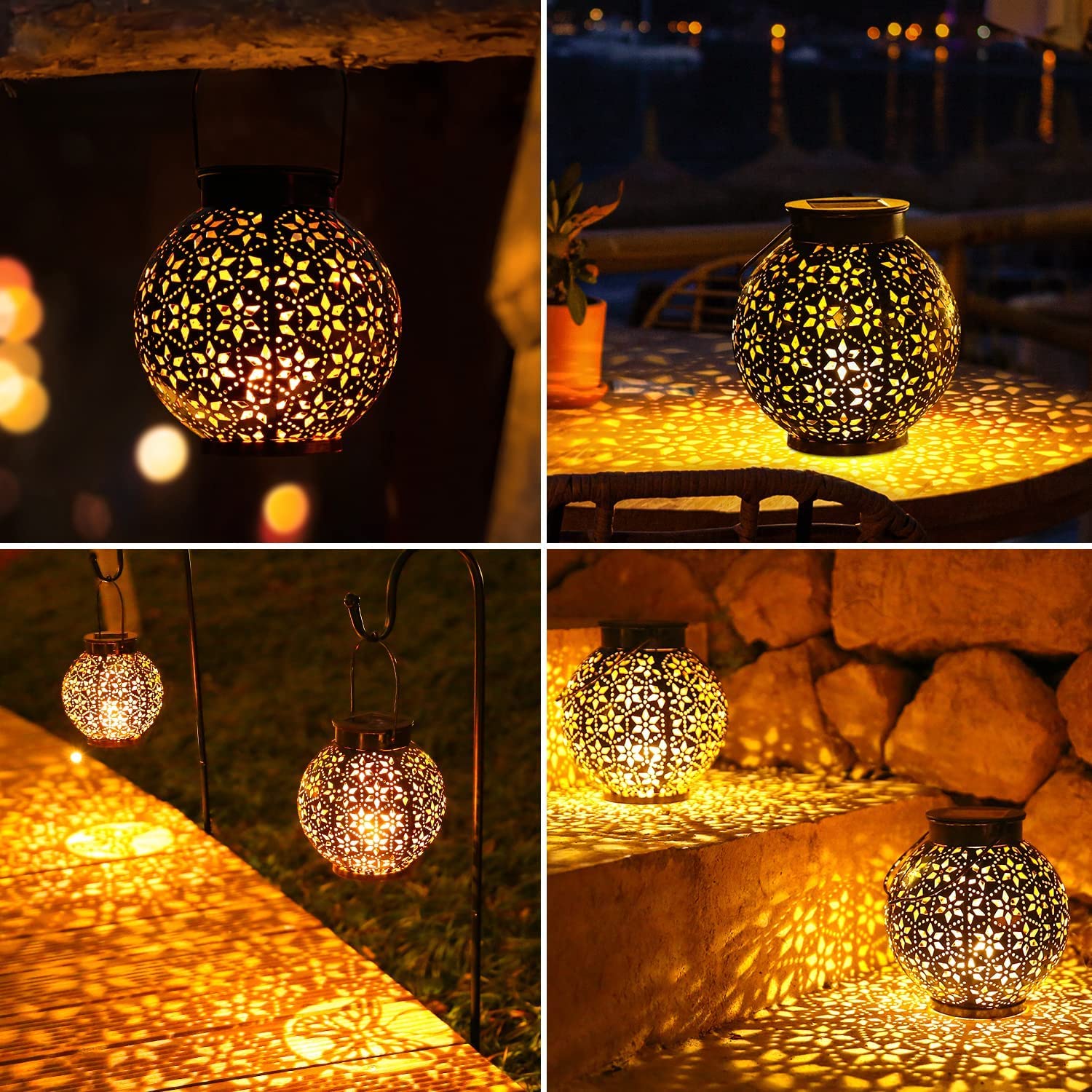 Solar Lantern Outdoor Garden Decor- 2 Pack OxyLED Lanterns Waterproof Decorative Retro Metal Solar Powered Lights with Hanging Handle for Table Patio Yard Backyard Pathway Walkway Christmas