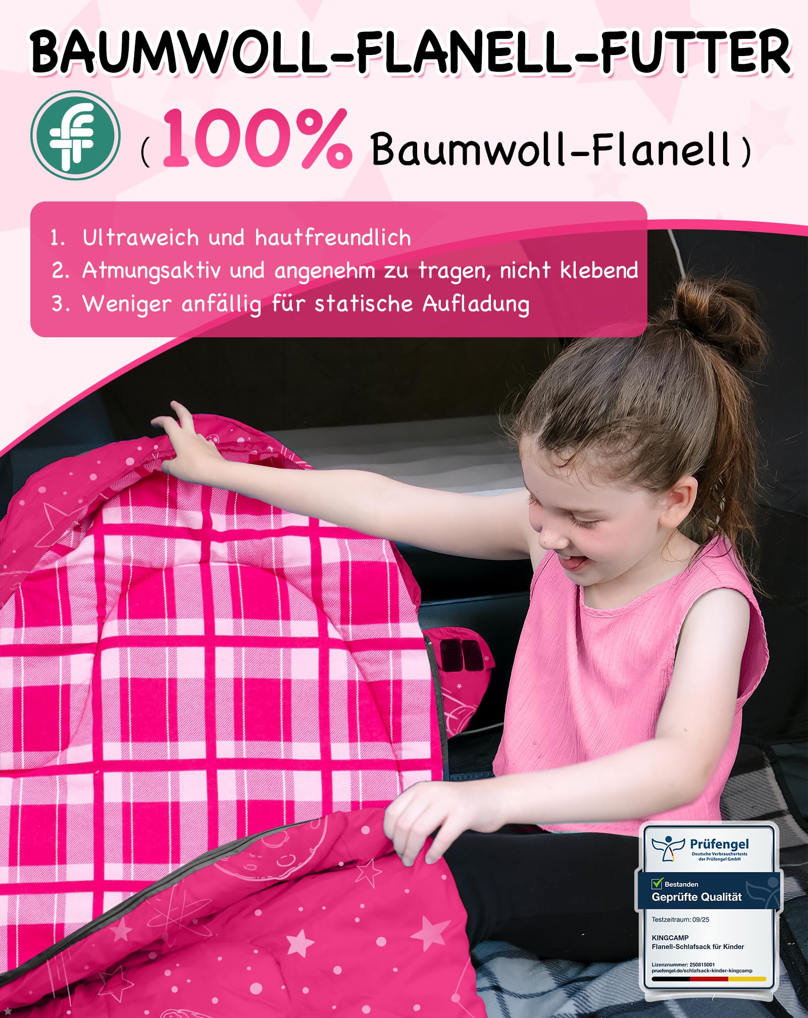KingCamp Kinderschlafsack Flannel,Leicht, Wasserdicht und Kompakt,Schlafsack Winter,Deckenschlafsack 4 Jahreszeiten,Camping Zubehör,Geeignet für Kinder unter 140cm Größe, Komfort: 7°C