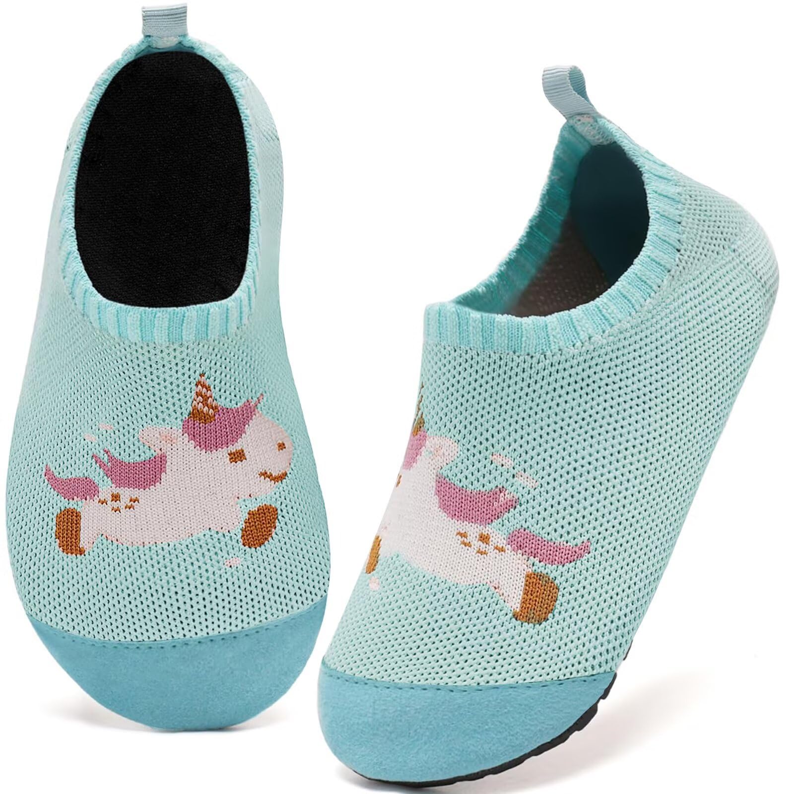 Kyopp Hausschuhe Kinder Junge Mädchen Pantoffeln Atmungsaktive Rutschfest Weich Barfussschuhe für Lauflernschuhe Kleinkinder Schuhe Kindergarten Unisex (Blau Einhorn 30/31EU)