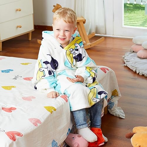 Miniatura 6 de Catalonia Manta de gran tamaño con capucha para niños, sudadera de forro polar con bolsillo frontal grande, 4-12 años para niño y niña