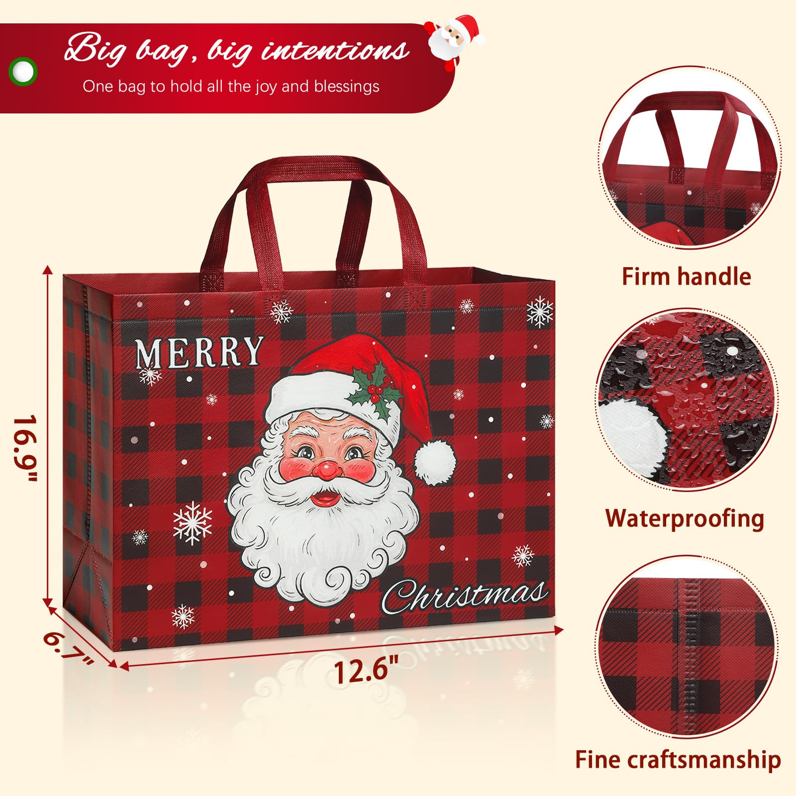 STYPOP Lot de 12 sacs cadeaux de Noël extra larges de 43,2 cm, sacs fourre-tout réutilisables en non-tissé avec poignées, parfaits pour l'emballage cadeau de Noël/fournitures de fête, 42,9 x 32 x 17,3