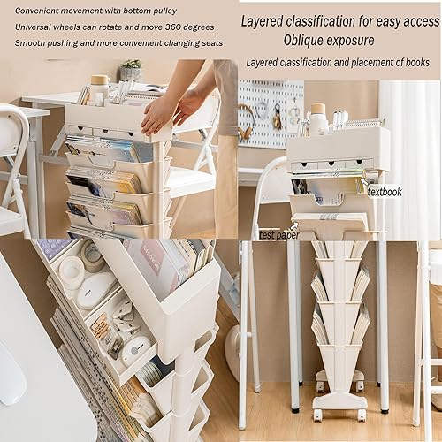 Miniatura 6 de Carrito rodante de 6 niveles, estantería abierta y estantería, estantería móvil con ruedas de 3 cajones, estantes de almacenamiento, carrito de