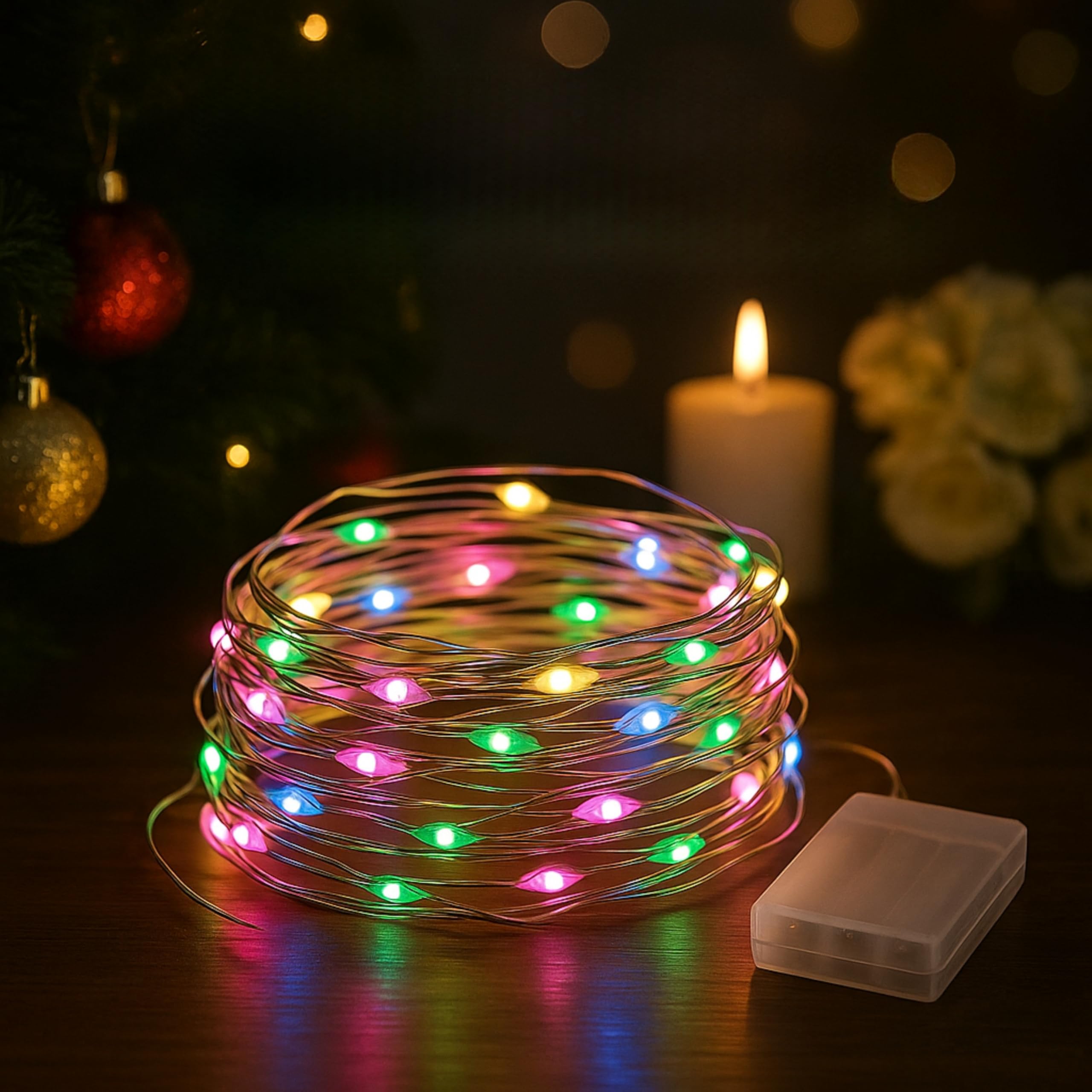 Fairy Lights, Christmas Decorations Battery Operated String Lights Copper Wire Fairy String Lights Firefly Lights DIY Decoration for Bedroom Wedding Party Festival Indoor Outdoor Camping (1M)