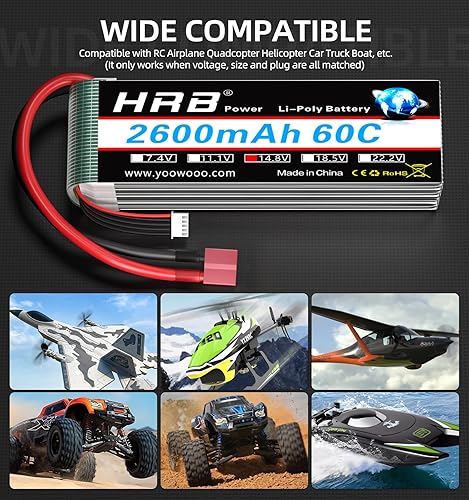 Miniatura 5 de HRB 2 unids 4S 2600mAh Lipo Batería 60C 14.8V RC Lipo Batería Compatible con RC Car RC Avión RC Camión RC Barco