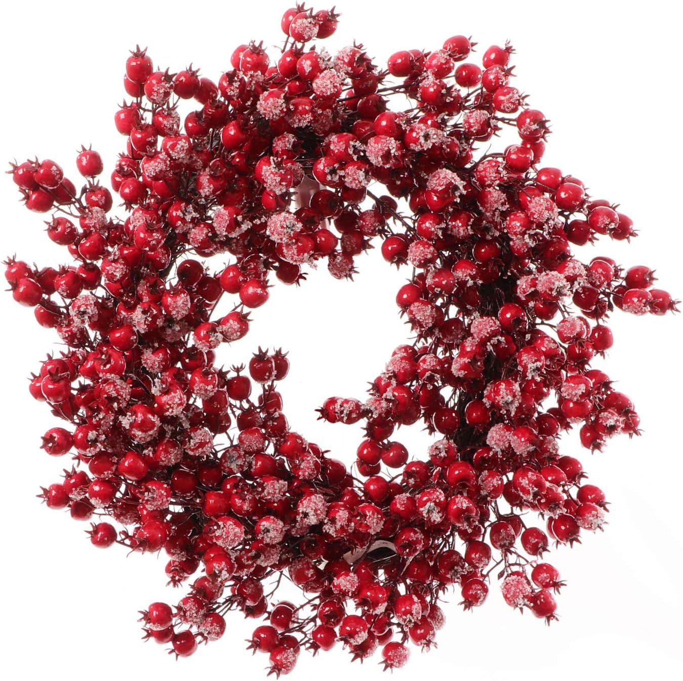 Larksilk 22" Red Frosted Berry Wreath - Large Christmas Wreath with Iced Hawthorn Twig & Berries - Durable & Long-Lasting Holiday & Winter Decorations - Perfect for Mantel, Fireplace, & Front Porch