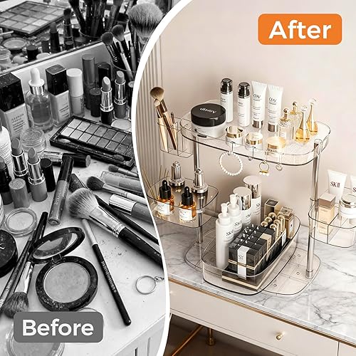 Miniatura 3 de YOSHIONAL Organizador de tocador de maquillaje giratorio, almacenamiento para el cuidado de la piel de la encimera del baño, vitrina de cosméticos