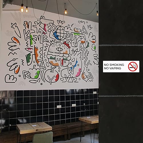 Miniatura 8 de Señal de No Fumar No Vaping (4 calcomanías de 7.3 x 2.5 pulgadas) - Señales de no fumar para negocios o hogar - Artículos esenciales de Airbnb para