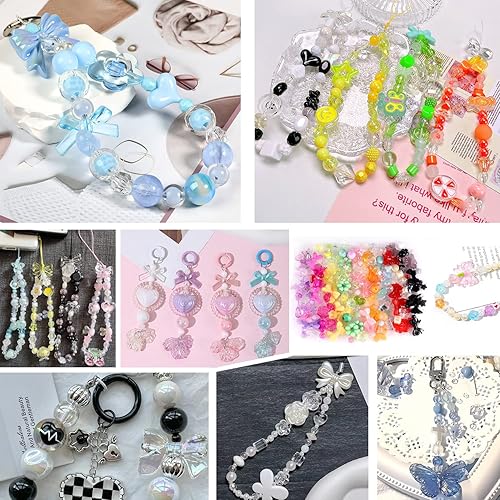 Miniatura 5 de Cuentas estéticas de acrílico surtidas de 5.29 oz (170  230 unidades) para hacer joyas, cuentas redondas kawaii, corazón, estrella, mariposa, lazo,