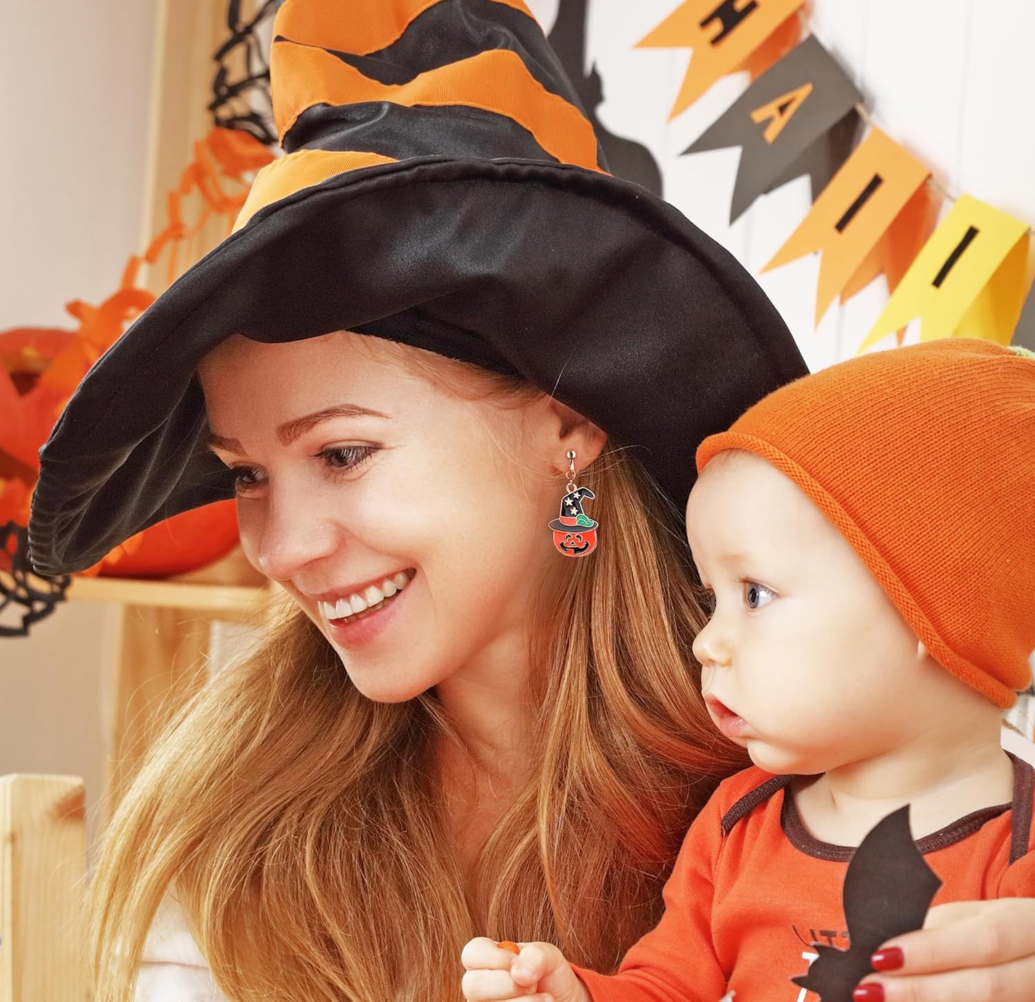 9 Pairs Halloween Clip on Earrings Women Set Fake Pumpkin Skeleton Bat Ghost Earrings Hypoallergenic Halloween Clip Stud Earrings Halloween Jewelry Halloween Clip Earrings Bulk - Image 5