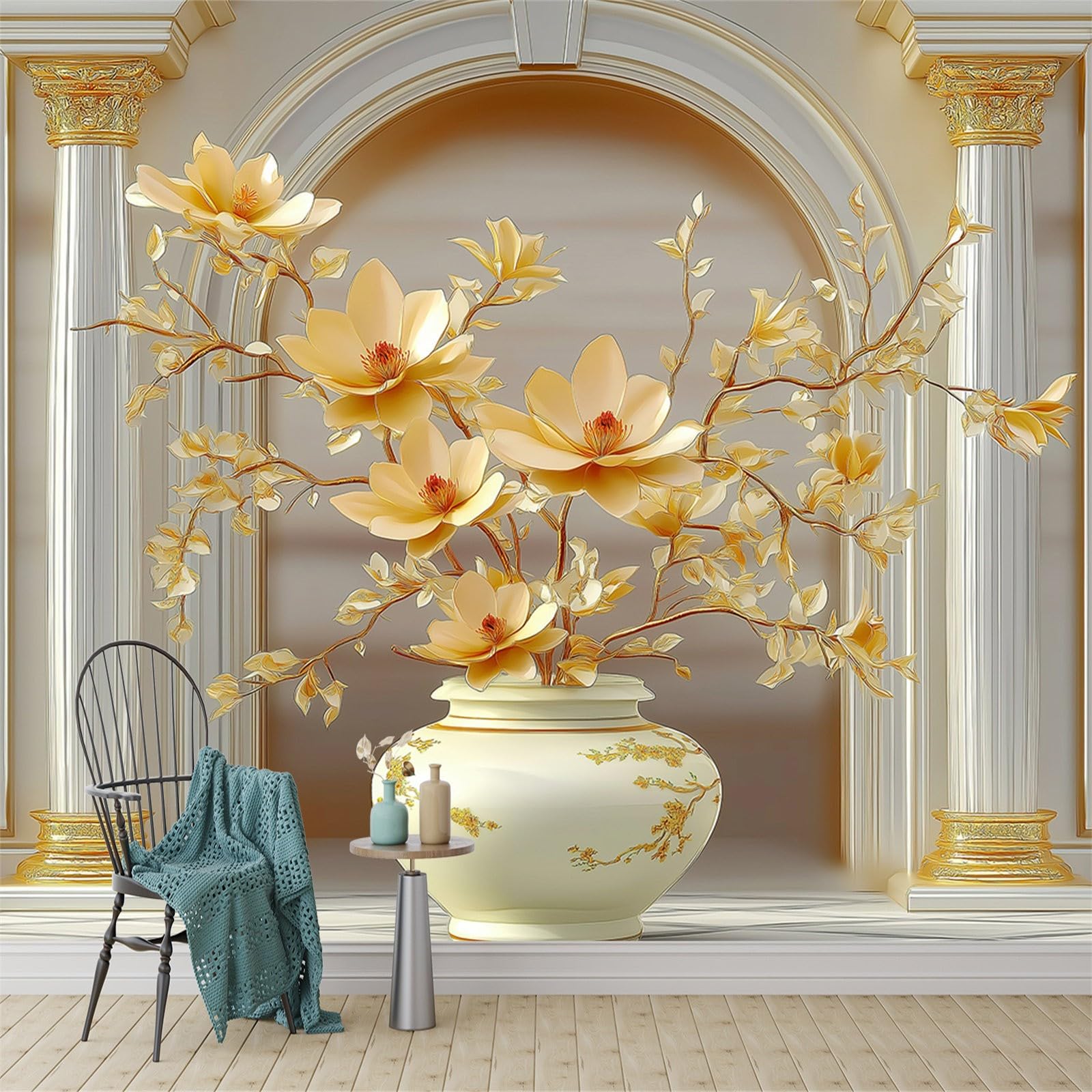Papier peint jaune orchidée 3D insufflez de la lumière dans votre chambre d'enfants