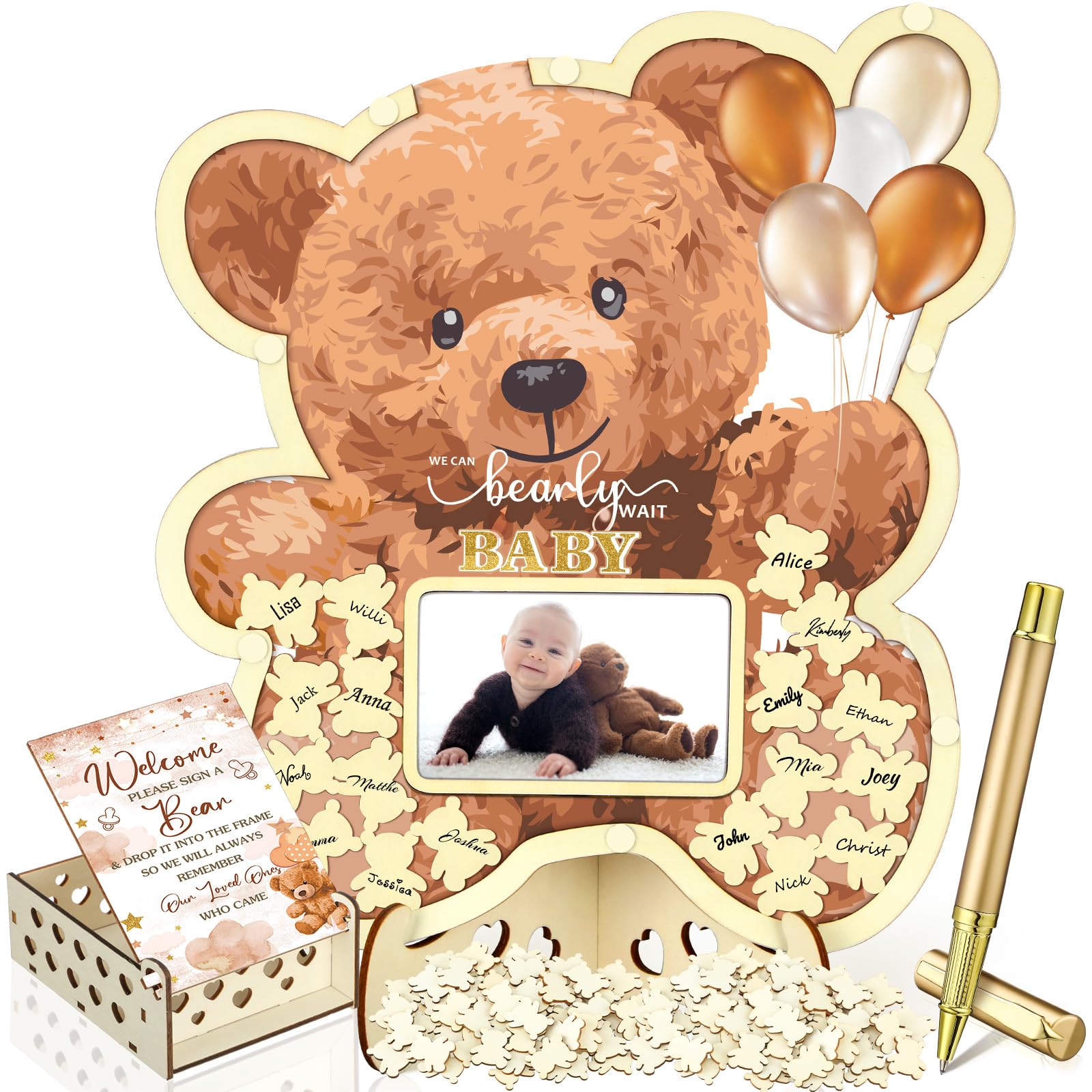 Wenqik 63 Pcs Brown Bear Baby Shower Guest Book,Brown