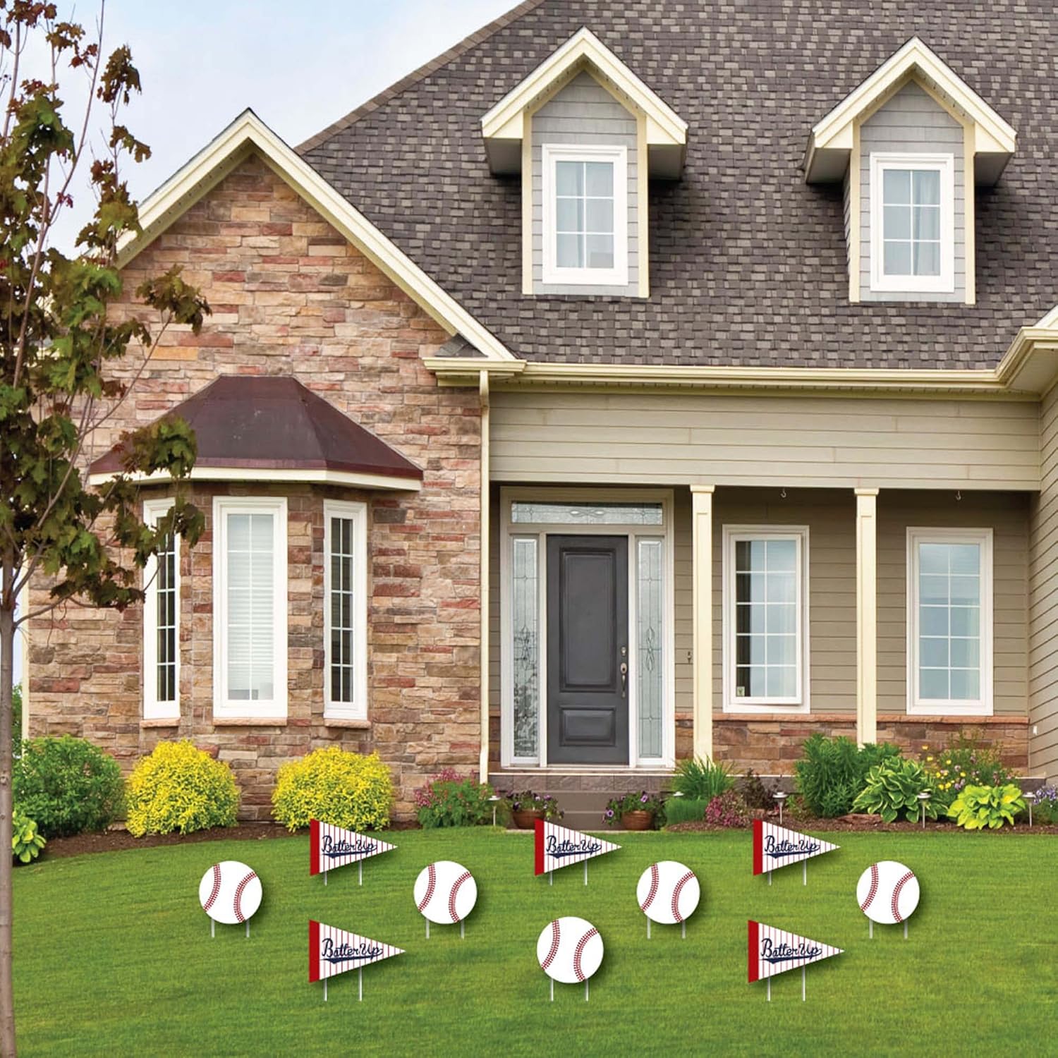 Big Dot of Happiness Batter Up - Baseball Lawn Decorations - Outdoor Baby Shower or Birthday Party Yard Decorations - 10 Piece