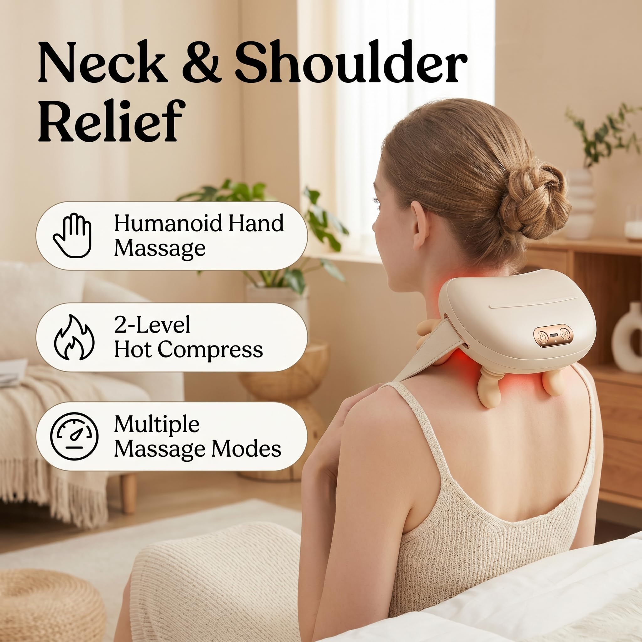 Masajeador De Cuello 4D Inalambrico, Masajeador Cervical Con Calor 2 Niveles, Recargable USB-C para Casa, Oficina y Viajes, Regalo para Mujeres, Hombres mamá y Papá