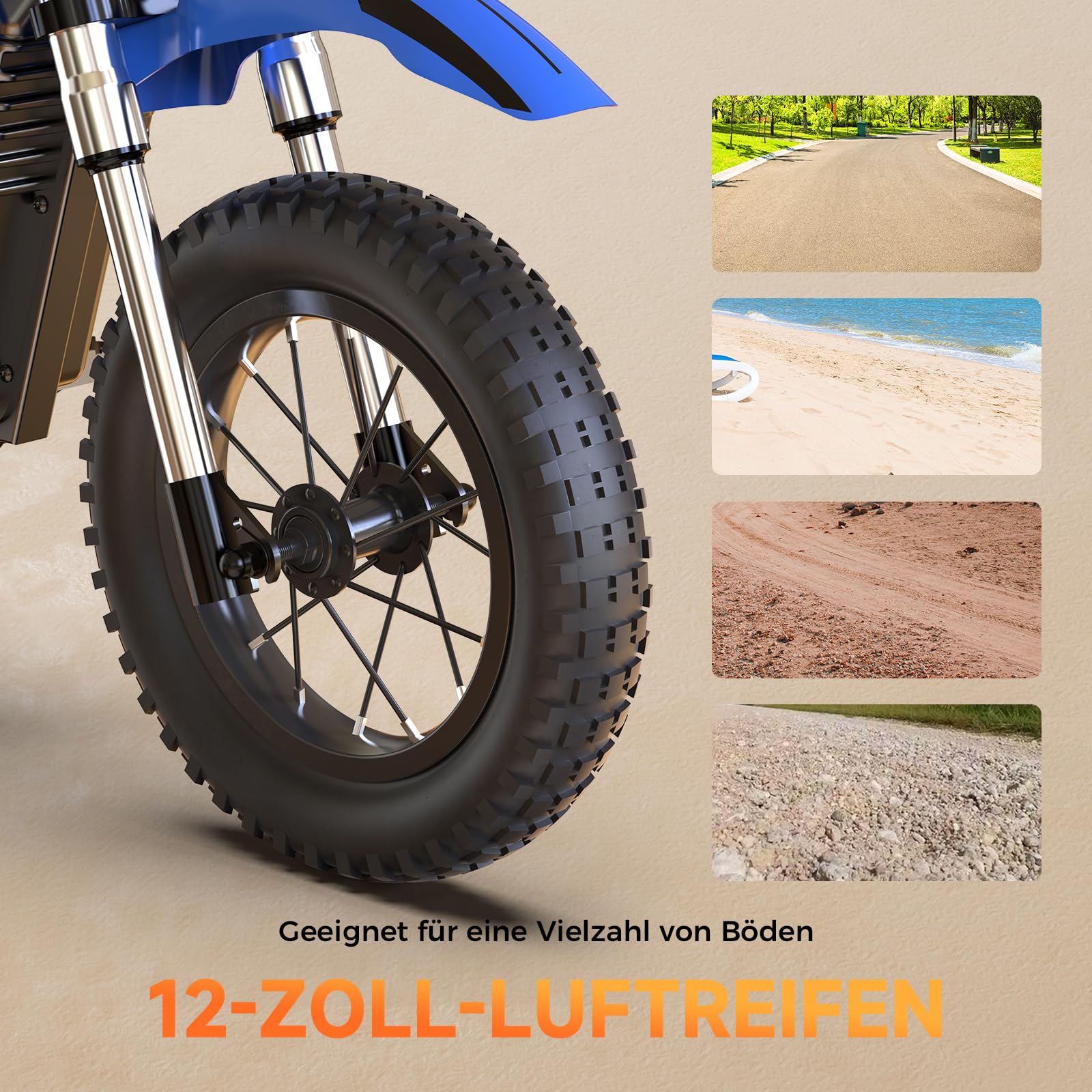 Elektro Motorrad Kinder, Elektromotorrad mit 36V 5.2Ah Batterie, 8/13/25 KMH Geschwindigkeitsmodus, 22 km Reichweite, 12 Zoll Luftreifen, LED, doppelte Stoßdämpfung, Motorrad für 3–10-Jährige