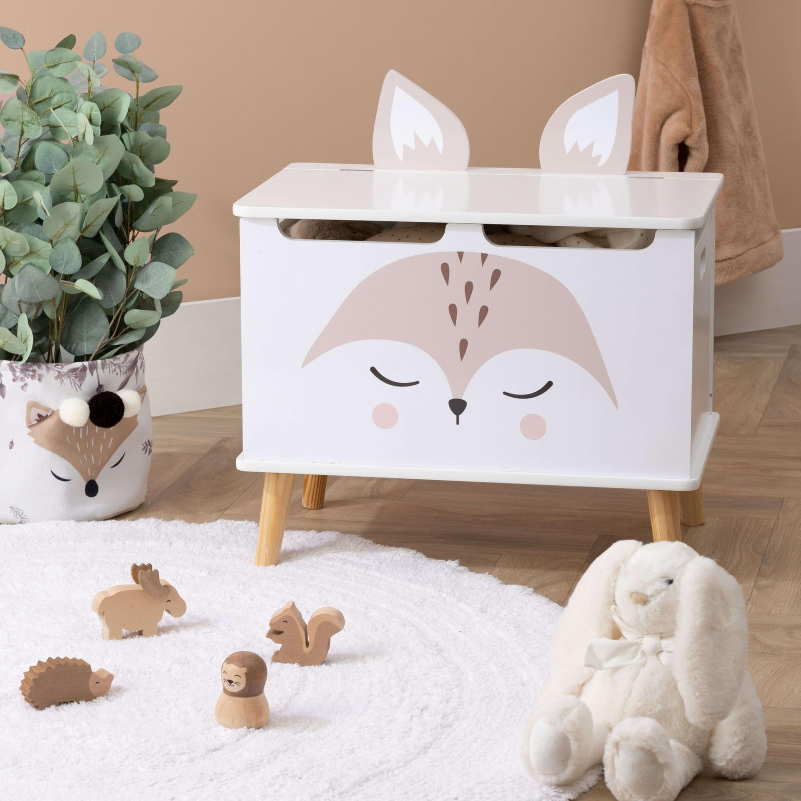 Miroytengo Baúl Infantil Fox Douceur con Almacenamiento Abierto Color Blanco y Roble 53 cm