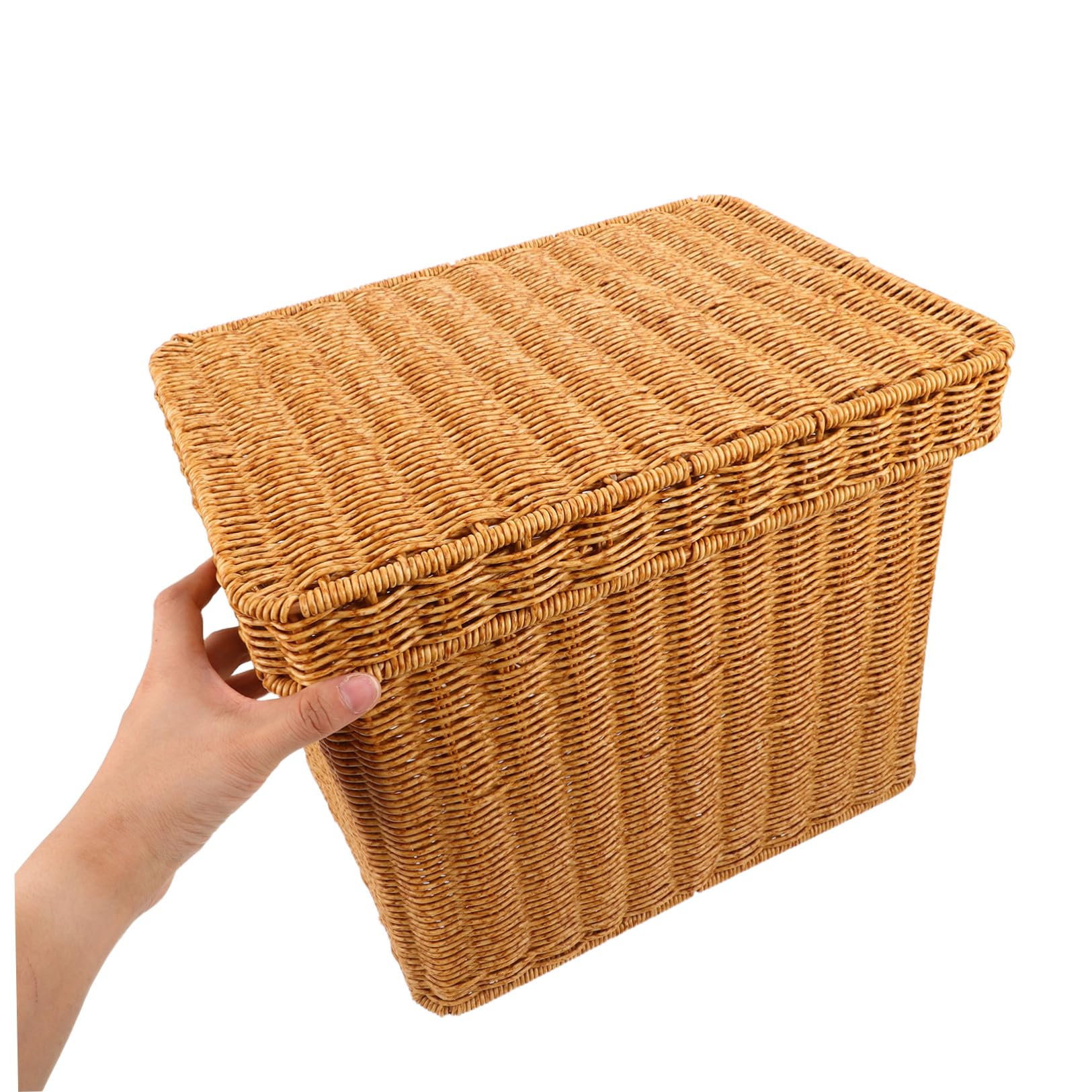 Toyvian Caja Archivadora de Mimbre con Tapa, Plástico Marrón, 36x30x26 Cm