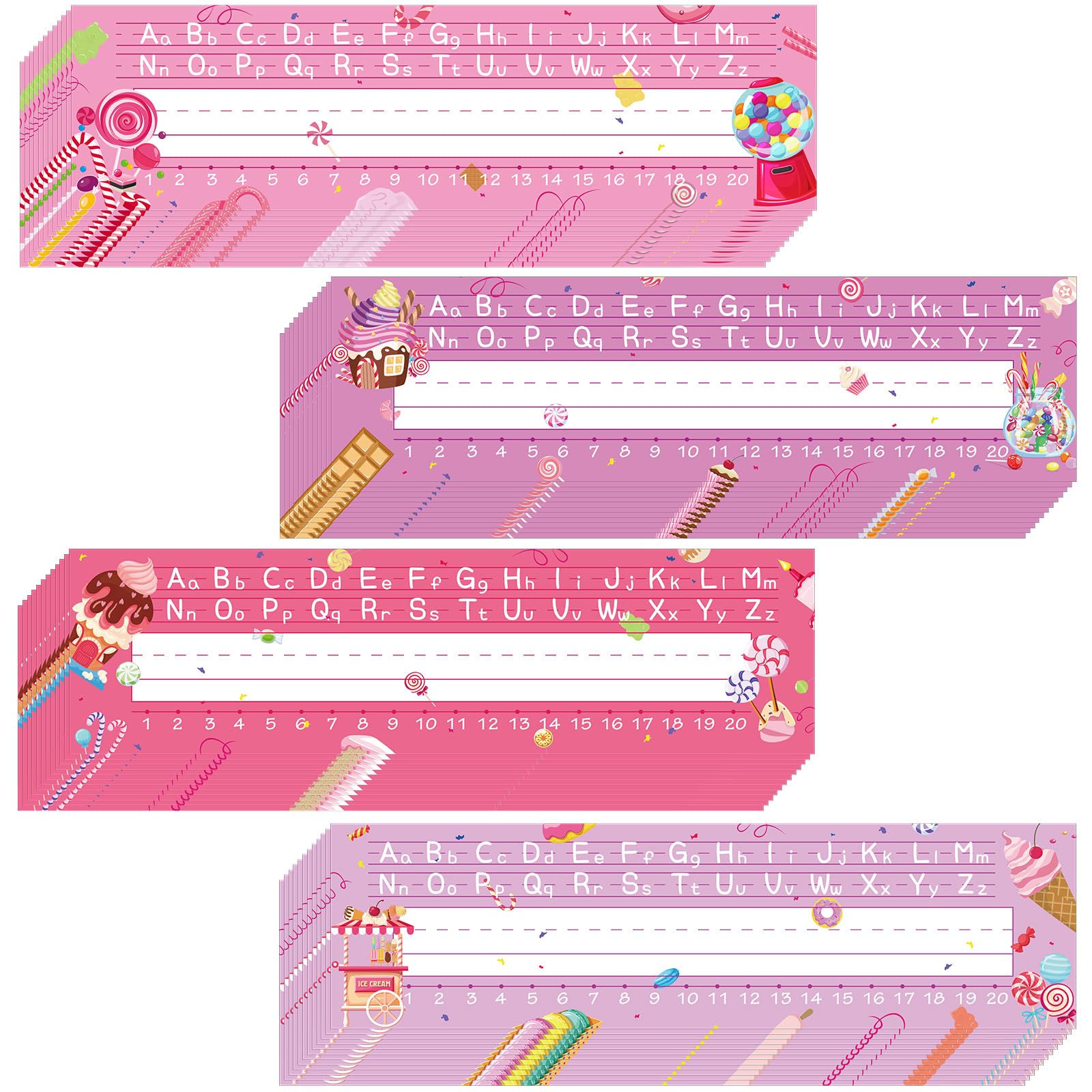 48 Pcs Name Tags Labels Ice Cream Cutouts Nameplate for Classroom School Name Tags for Desk Number Line Kindergarten Preschool Kids Classroom Decor Students Desks Teaching Supplies