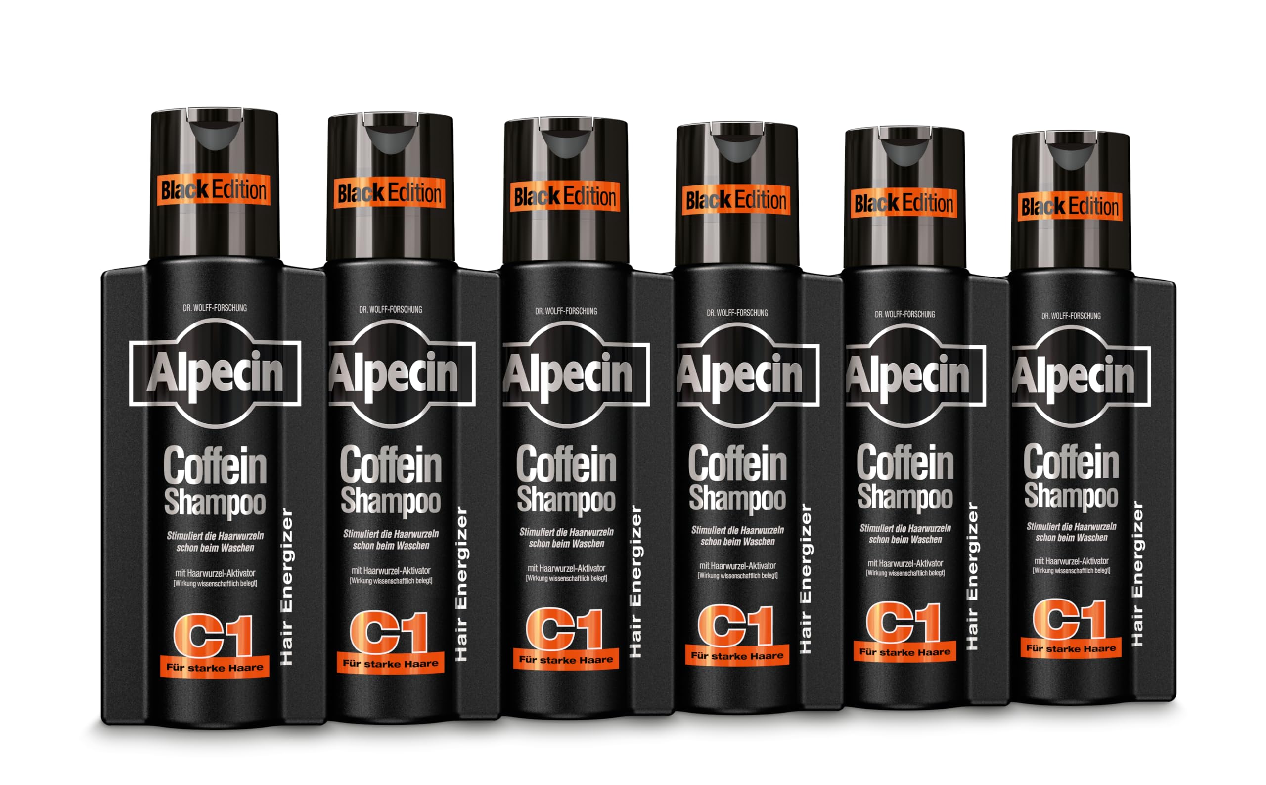 Alpecin Champú de cafeína C1 Black Edition – 6 x 250 ml – con nueva fragancia | Crecimiento natural del cabello para hombres | Energía para cabello fuerte | Cuidado del cabello para hombres –