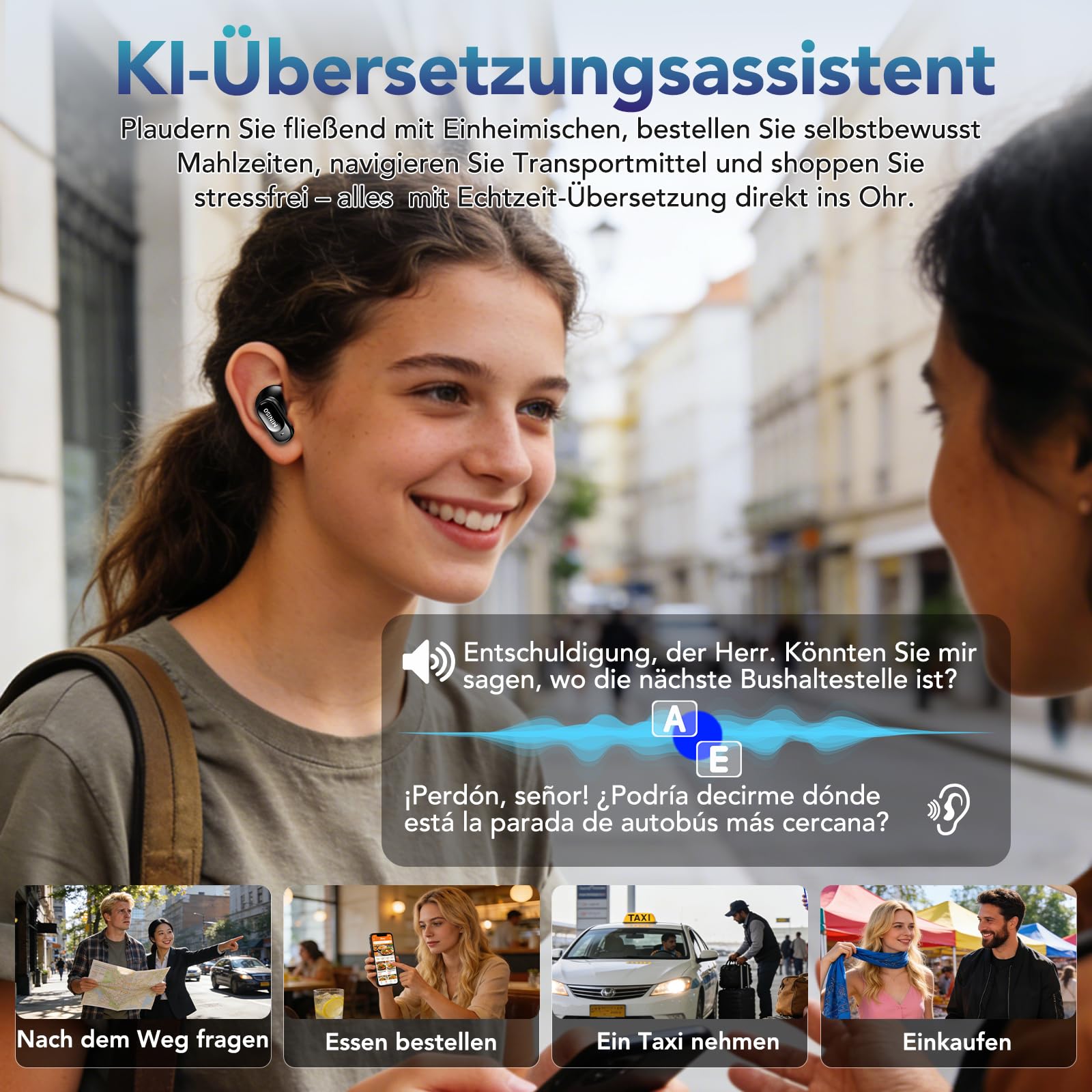 MINISO MS105 AI Kopfhörer Übersetzer, 3-in-1 Übersetzungskopfhörer in Echtzeit mit KI-Übersetzungsfunktion, 134 Sprachen Übersetzer Ohrhörer für Business, Reisen und Studium