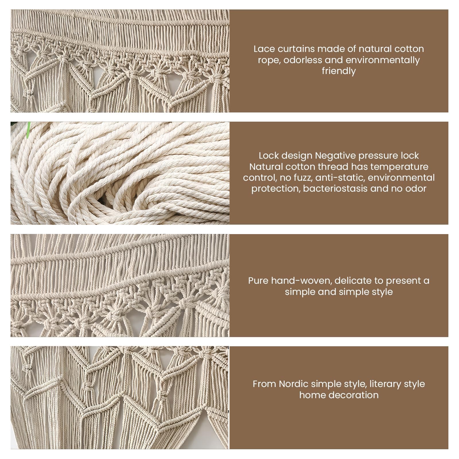BORDEAG Arazzo da parete Macramé Tessuto a mano: Macramé Boemia Nordic Cotone, Tenda da parete Decorazione da parete in cotone, per soggiorno, camera da letto, casa, matrimonio, 100 x 180 cm